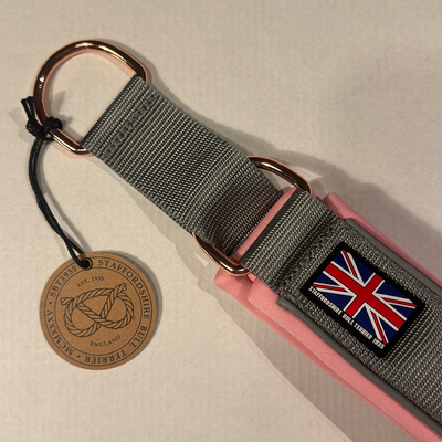 Staffordshire Bull Terrier 1935® Martingale Collar - Grey & Baby Pink w Rose Gold