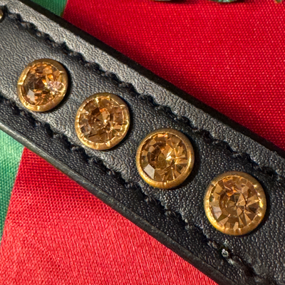 Staffordshire Bull Terrier 1935® Utställningshalsband Halvstryp & Koppel Set - Bärnsten - Svart & Guld