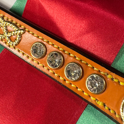 Staffordshire Bull Terrier 1935® Utställningshalsband & Koppel Set - Diamond - Konjak & Guld