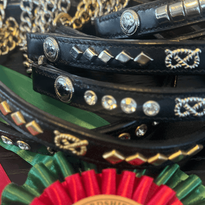 Staffordshire Bull Terrier 1935® Half Check Collier et laisse d'exposition - Champion - Noir et Or