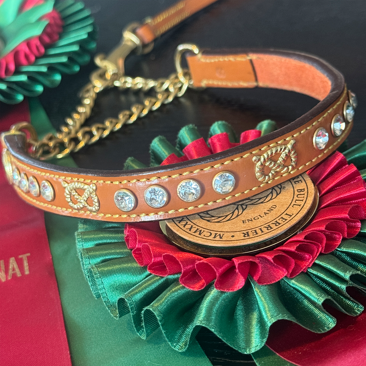 Staffordshire Bull Terrier 1935® Show Half Check Collar & Leash Set - Diamond - Cognac & Gold