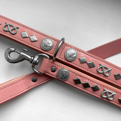Staffordshire Bull Terrier 1935® Läderhalsband & Koppel Set - Gentleman Jim - Babyrosa/Silver