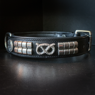 Staffordshire Bull Terrier 1935® Läderhalsband & Koppel Set - Jefferson - Svart/Silver