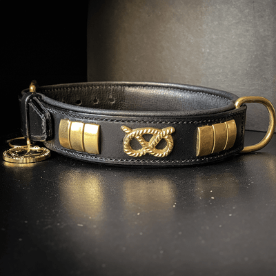 Staffordshire Bull Terrier 1935® Läderhalsband & Koppel Set - Diplomat - Svart/Guld