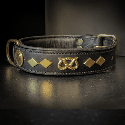 Staffordshire Bull Terrier 1935® Läderhalsband & Koppel Set - Gentleman Jim - Svart/guld