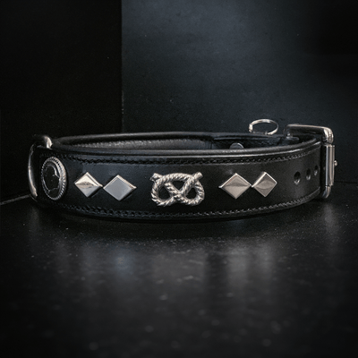 Staffordshire Bull Terrier 1935® Läderhalsband & Koppel Set - Gentleman Jim - Svart/Silver