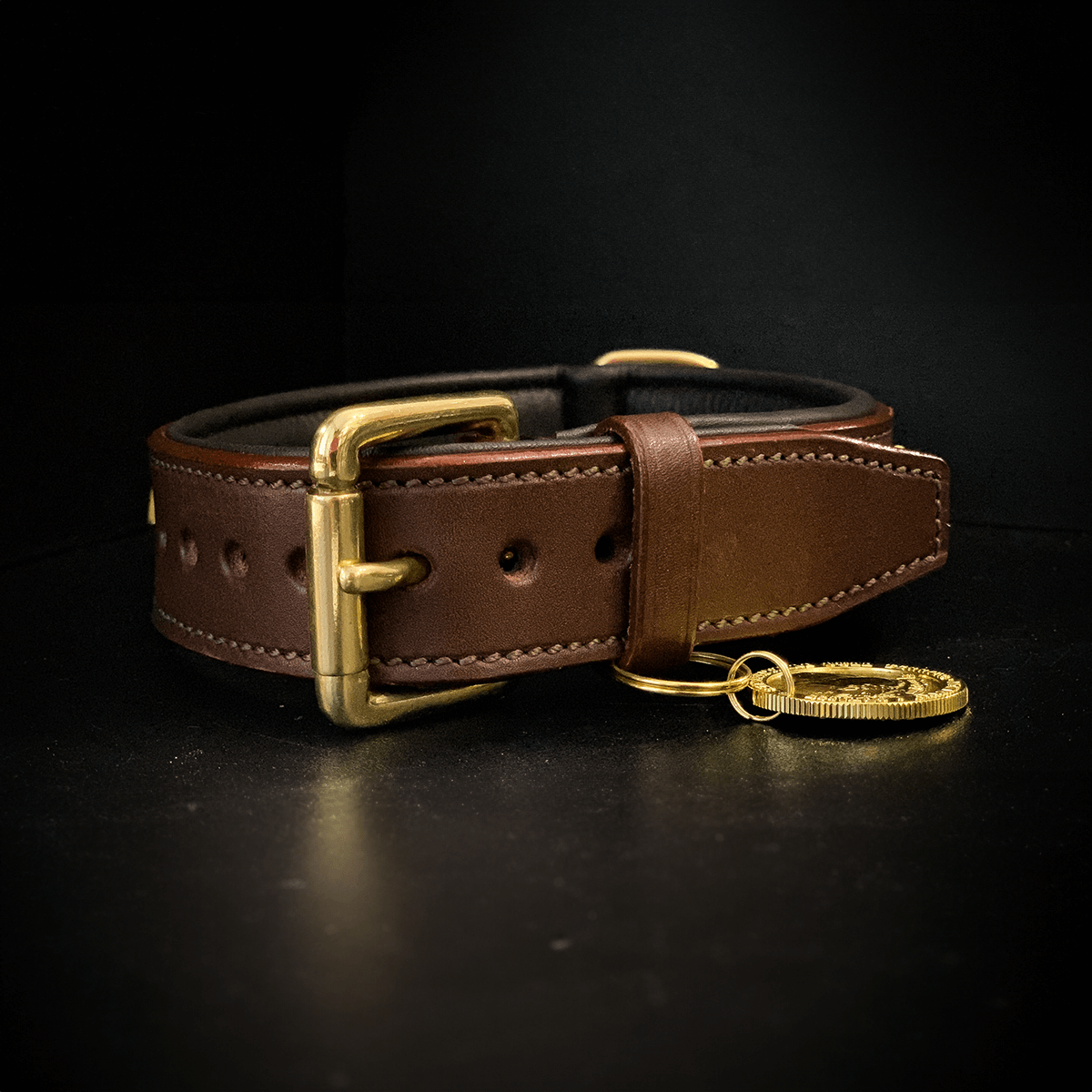 Staffordshire Bull Terrier 1935® Läderhalsband & Koppel Set - Gentleman Jim - Brun/Guld