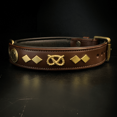 Staffordshire Bull Terrier 1935® Läderhalsband & Koppel Set - Gentleman Jim - Brun/Guld
