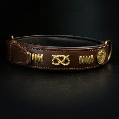 Staffordshire Bull Terrier 1935® Läderhalsband & Koppel Set - Gladiator - Brun/Guld