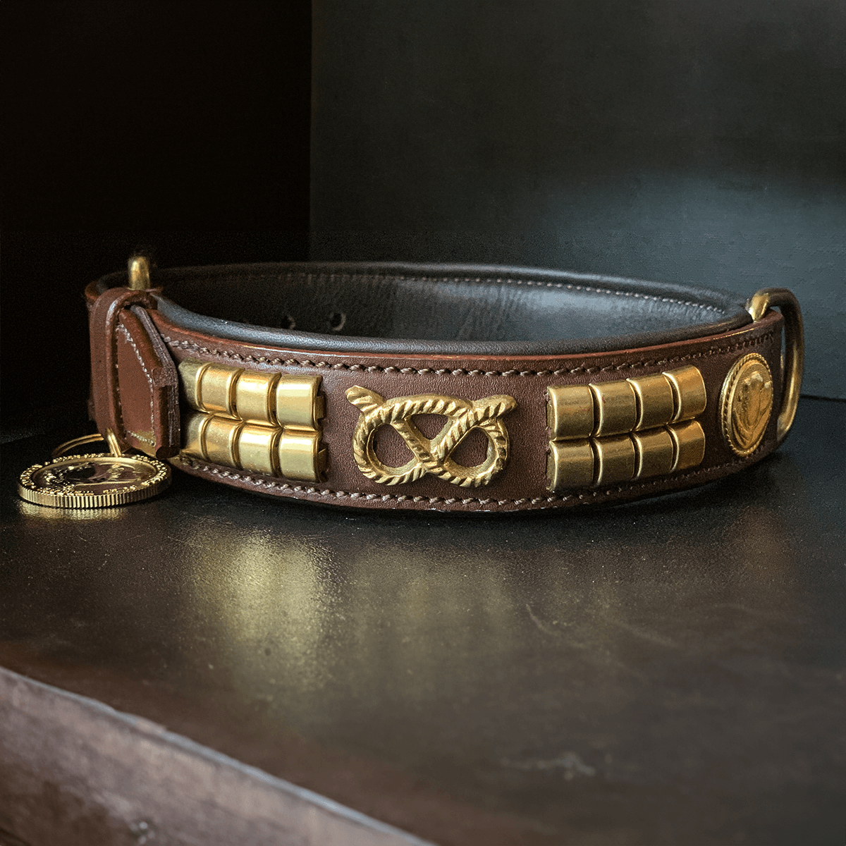 Staffordshire Bull Terrier 1935® Läderhalsband & Koppel Set - Jefferson - Brun/Guld