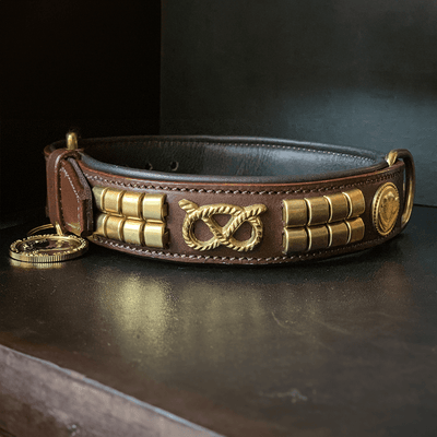 Staffordshire Bull Terrier 1935® Läderhalsband & Koppel Set - Jefferson - Brun/Guld