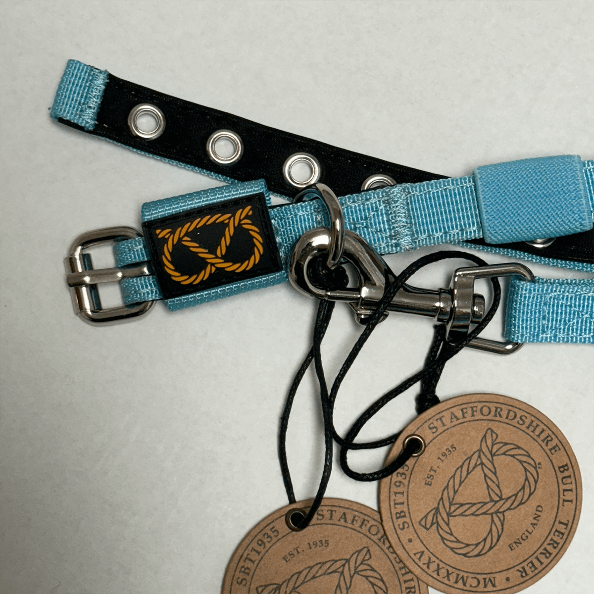 Staffordshire Bull Terrier 1935® Valphalsband & Koppel Set - Babyblå