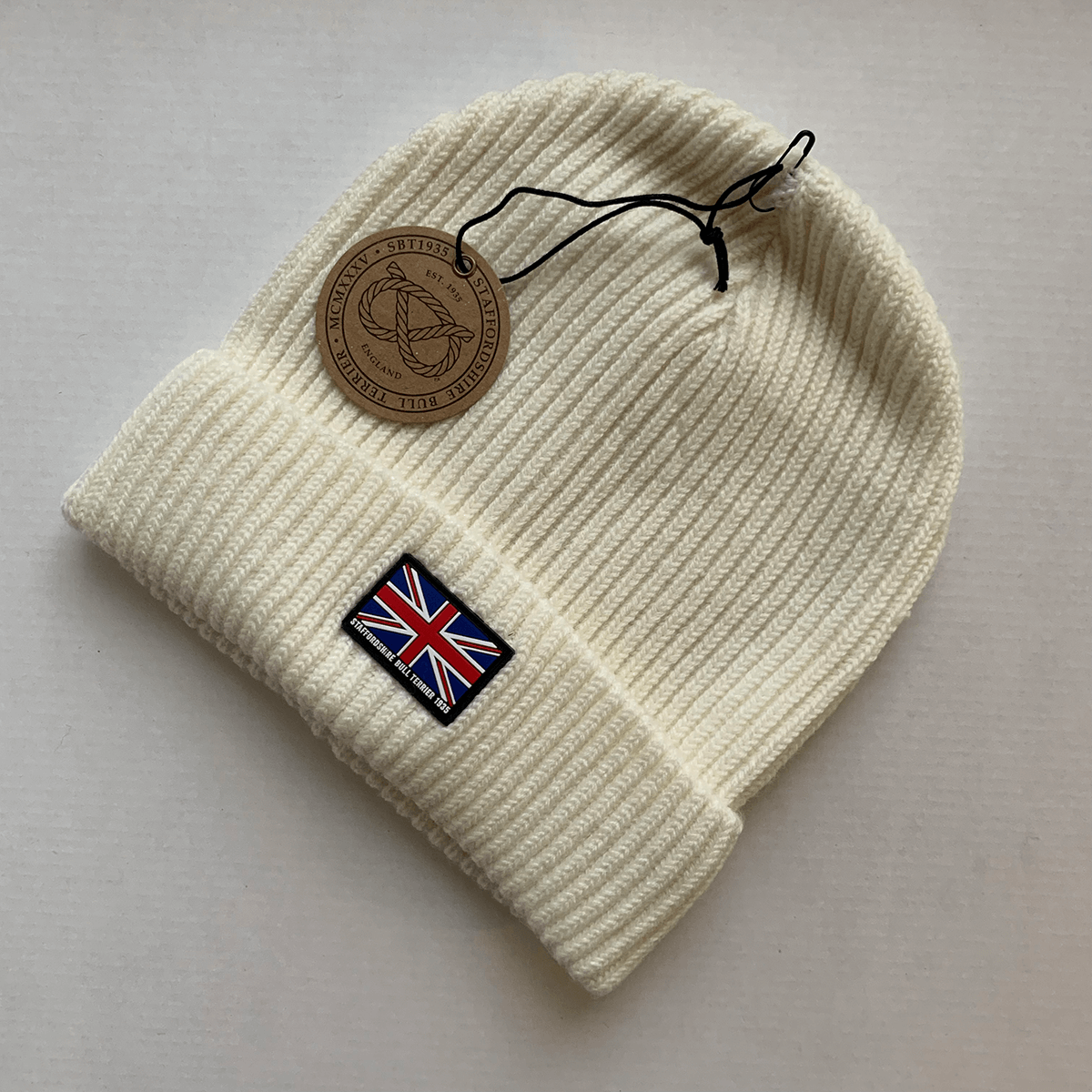 Staffy Beanie - Knitted - White - Staffordshire Bull Terrier 1935®