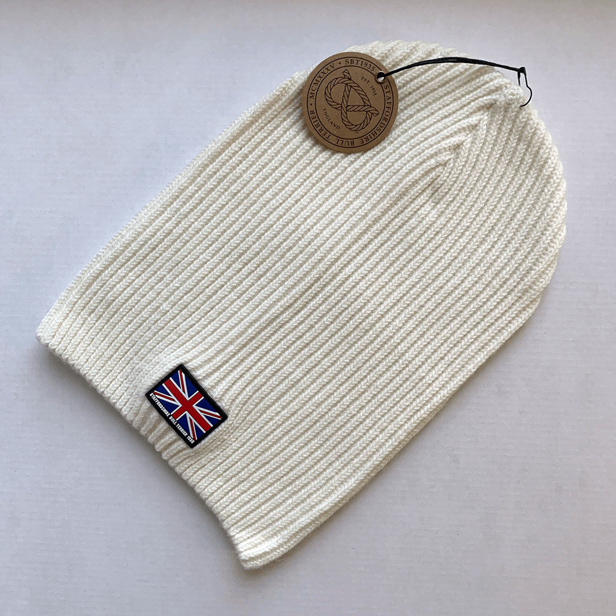 Staffy Beanie - Knitted - White - Staffordshire Bull Terrier 1935®