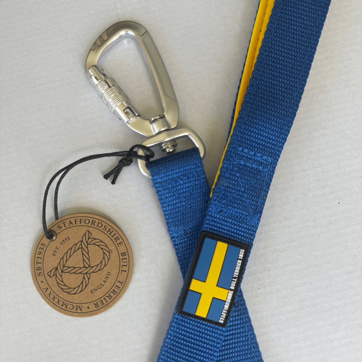 Staffordshire Bull Terrier 1935® Nylon Leash - Sweden Edition - Royal Blue & Yellow - Carabiner