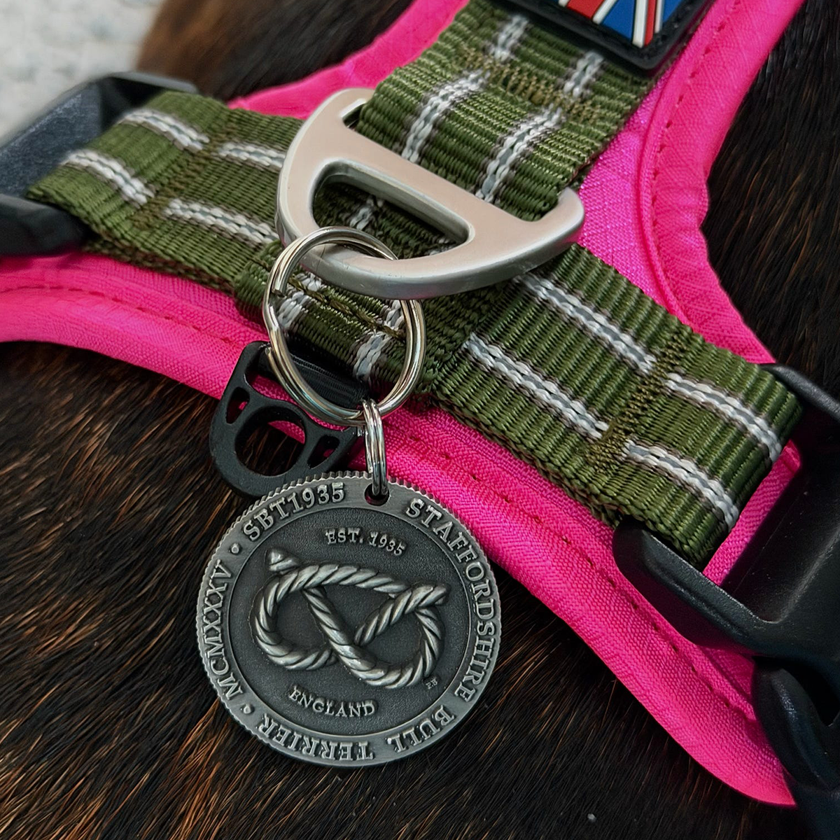 Staffordshire Bull Terrier 1935® Sele & Koppel Set - Army Pink - Grön & Neonrosa