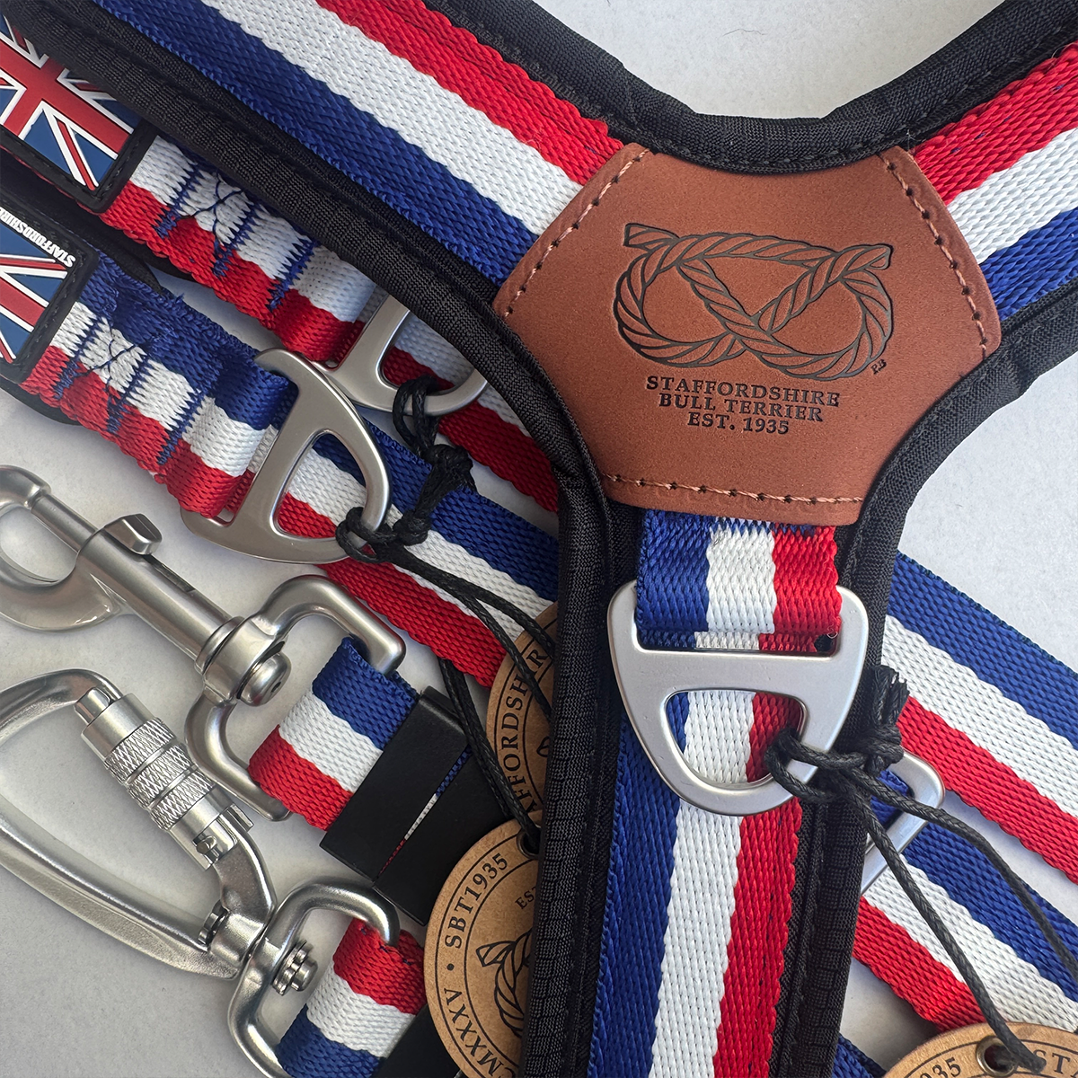 Staffordshire Bull Terrier 1935® Harness & Leash Set - Tricolore