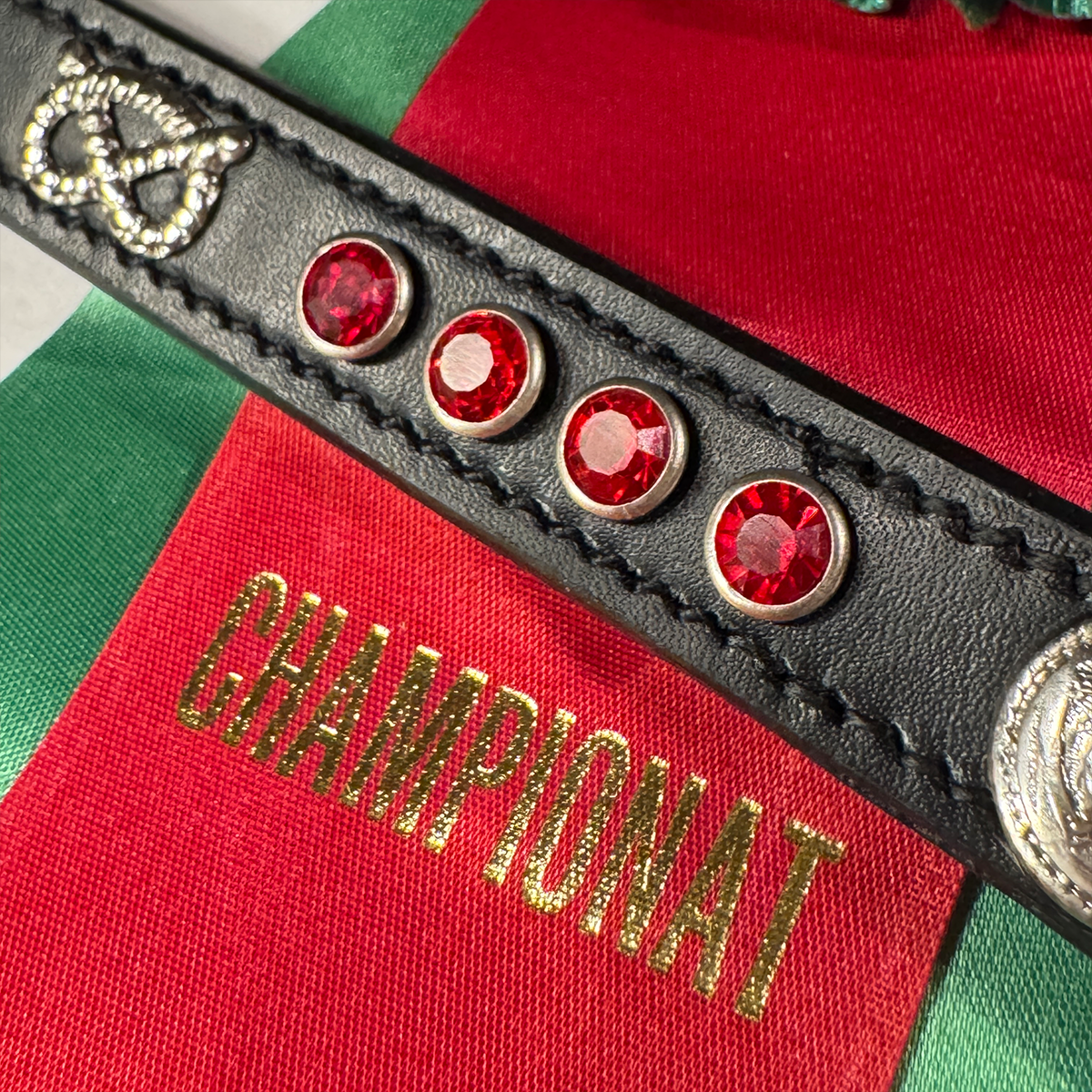 Staffordshire Bull Terrier 1935® Collier et laisse d'exposition - Rubis - Noir et Argent