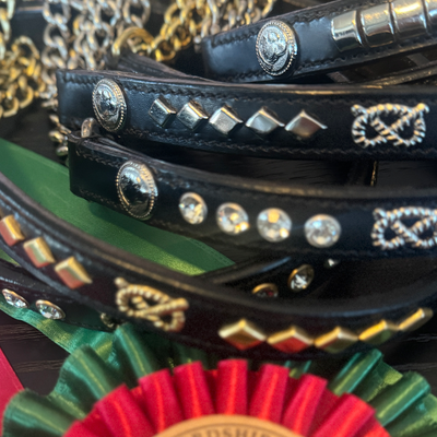 Staffordshire Bull Terrier 1935® Show Half Check Collar & Leash Set - Diamond - Cognac & Gold