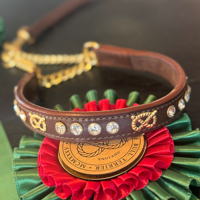 Staffordshire Bull Terrier 1935® Show Half Check Collar & Leash Set - Diamond - Brown & Gold