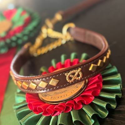 Staffordshire Bull Terrier 1935® Show Half Check Collar & Leash Set - Victory - Brown & Gold
