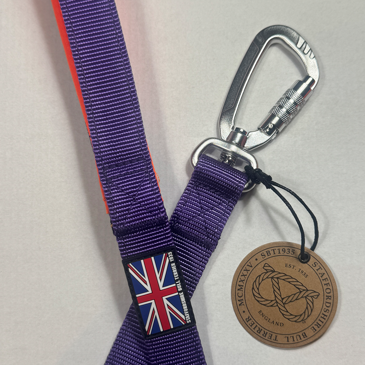 Staffordshire Bull Terrier 1935® Nylon Leash - Dark Purple & Neon Orange - Carabiner