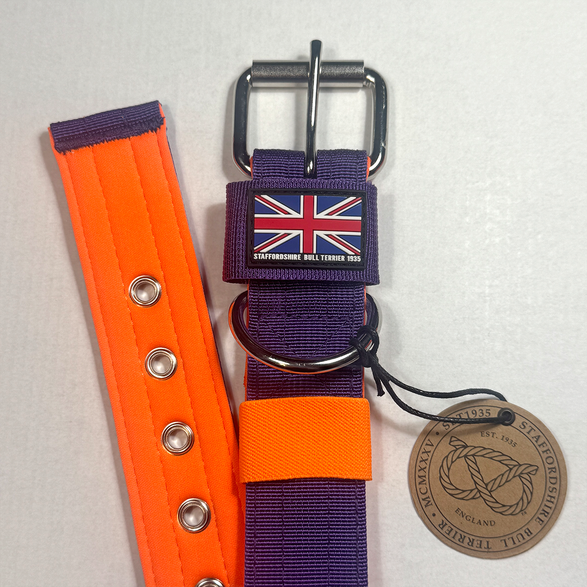 Staffordshire Bull Terrier 1935® Nylon Collar - Dark Purple & Neon Orange