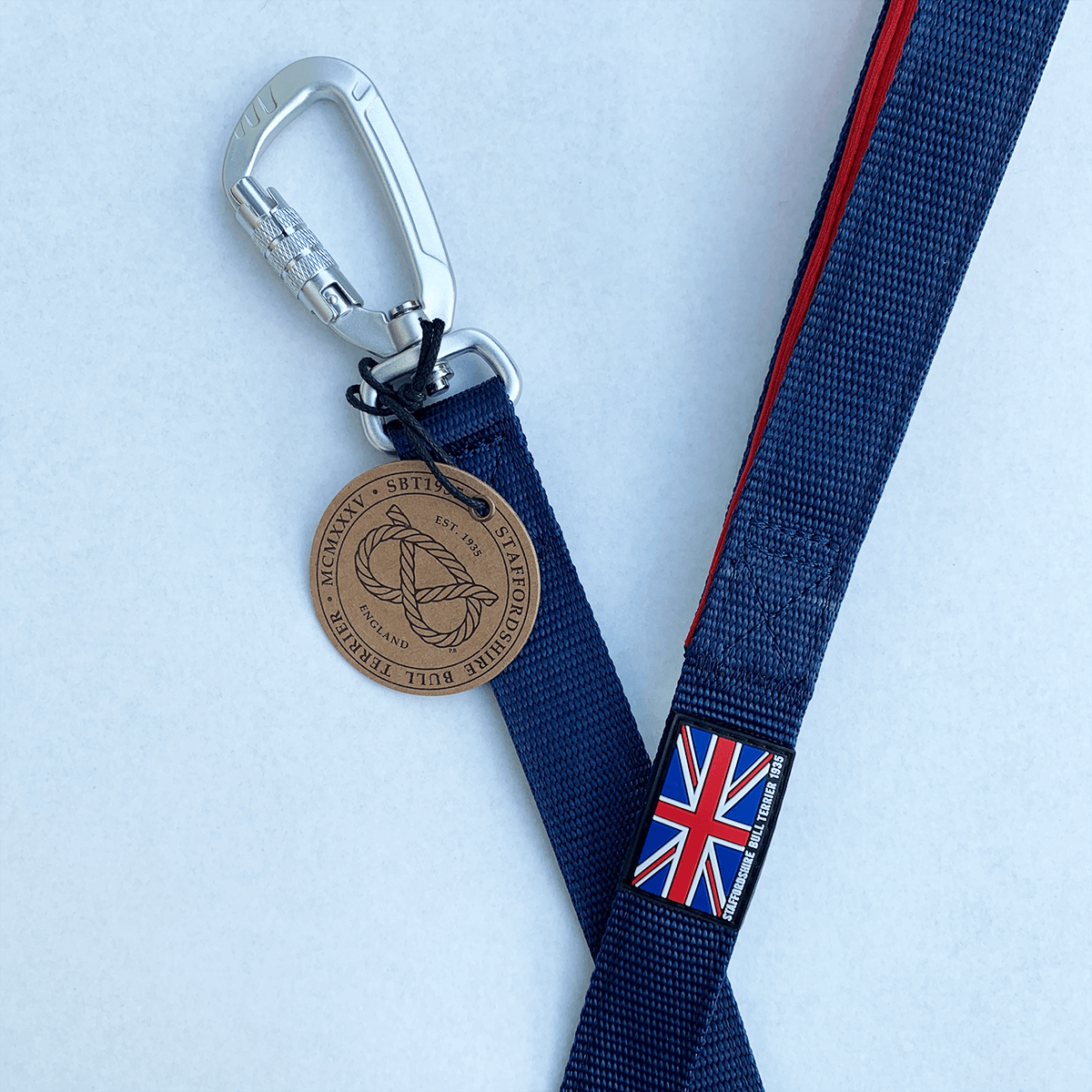 Staffordshire Bull Terrier 1935® Nylon Leash - Huey Union Jack Edition - Navy Blue & Burgundy - Carabiner