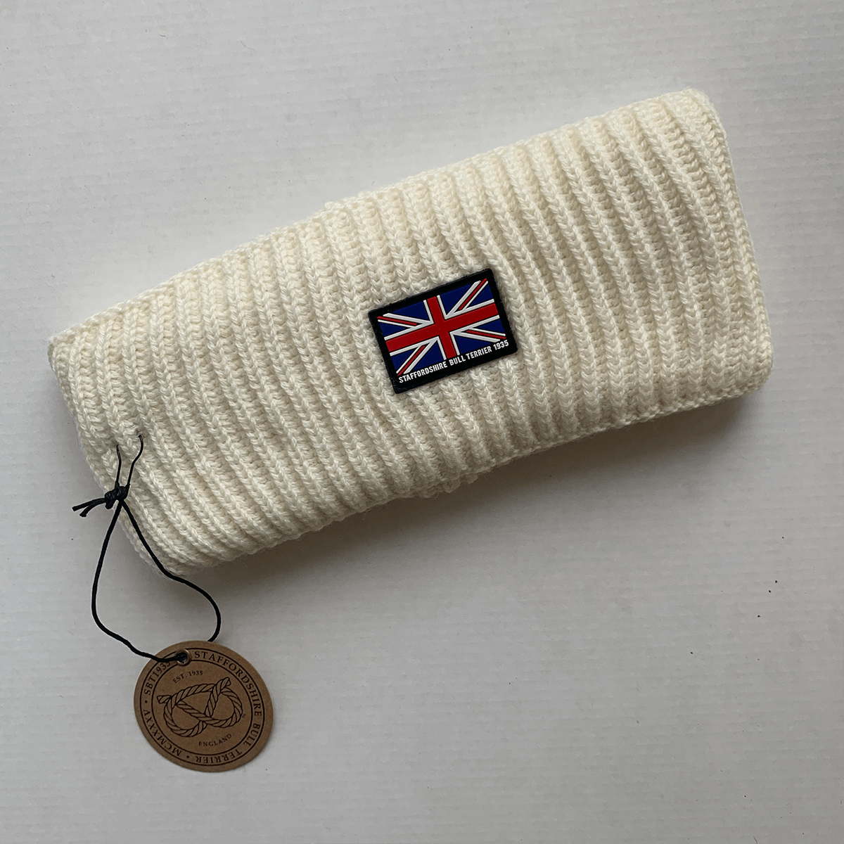 Staffy Headband - Knitted - White - Staffordshire Bull Terrier 1935®