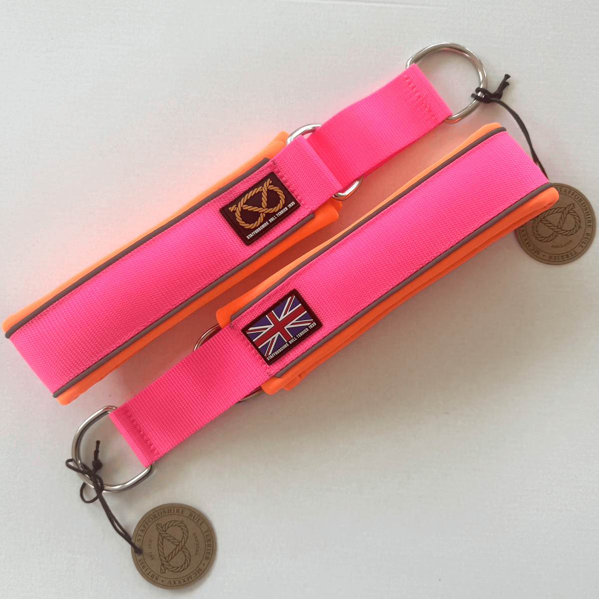 Staffordshire Bull Terrier 1935® Martingale Collar - Vibrant Neon Pink & Neon Orange