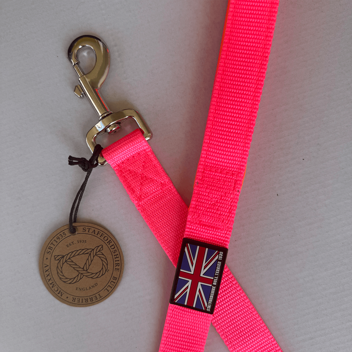 Staffordshire Bull Terrier 1935® Nylon Leash - Vibrant Neon Pink & Neon Orange - Normal